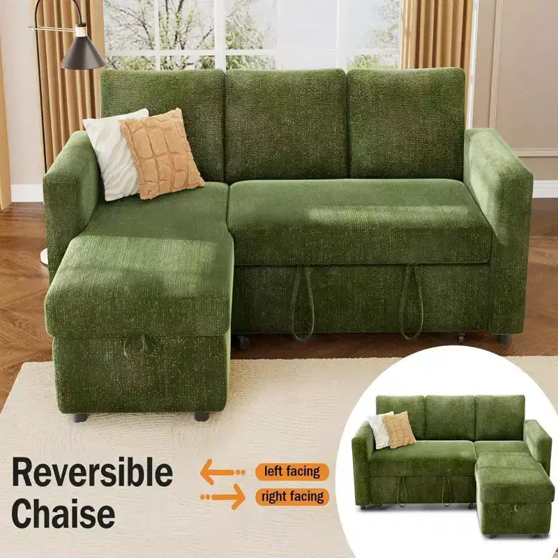 Canapé-lit d'angle en forme de L de 81 pouces avec lit gigogne 4 en 1, chaise longue de rangement, ports USB, poche latérale pour salon