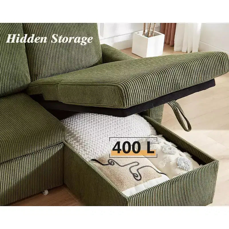 Canapé-lit d'angle en forme de L de 81 pouces avec lit gigogne 4 en 1, chaise longue de rangement, ports USB, poche latérale pour salon