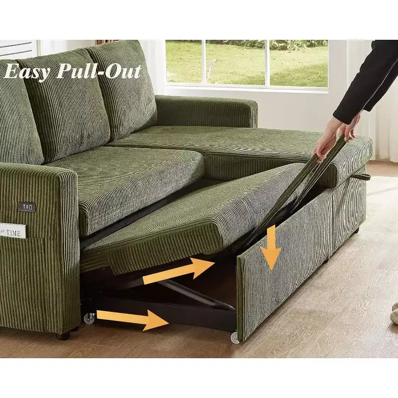 Canapé-lit d'angle en forme de L de 81 pouces avec lit gigogne 4 en 1, chaise longue de rangement, ports USB, poche latérale pour salon