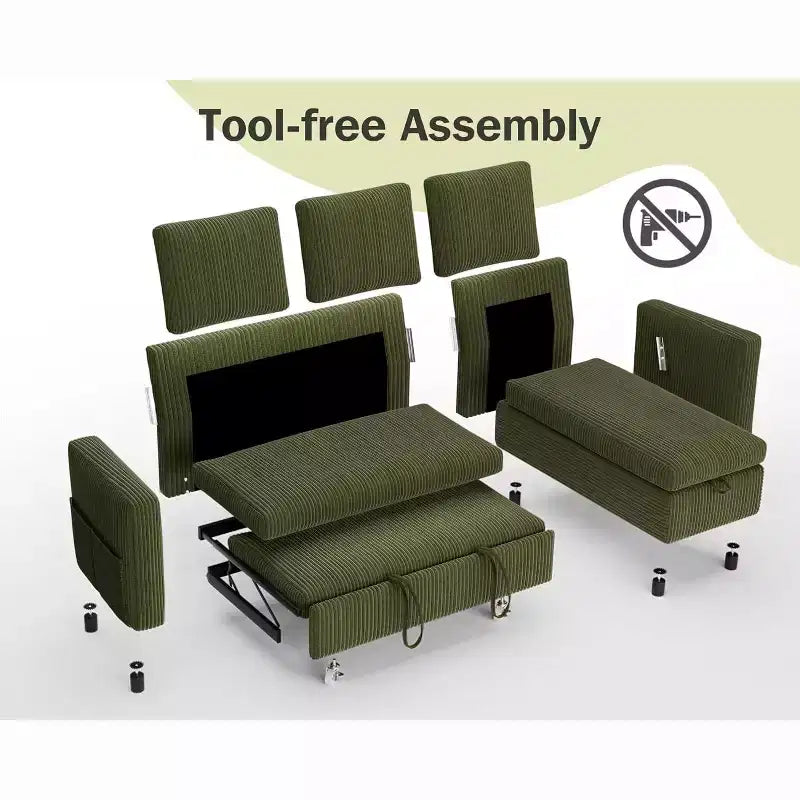 Canapé-lit d'angle en forme de L de 81 pouces avec lit gigogne 4 en 1, chaise longue de rangement, ports USB, poche latérale pour salon