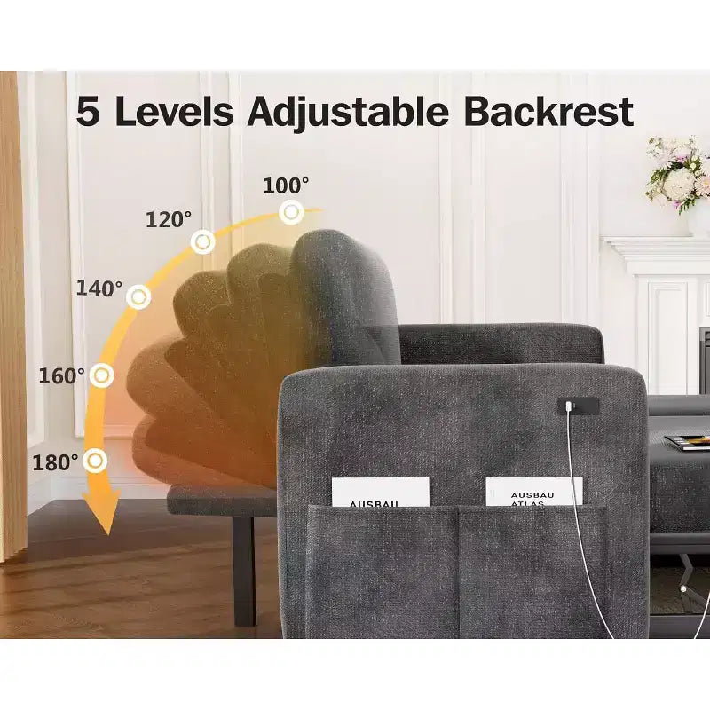 Canapé-lit d'angle en forme de L de 81 pouces avec lit gigogne 4 en 1, chaise longue de rangement, ports USB, poche latérale pour salon