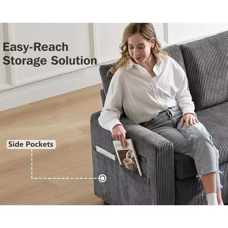 Canapé-lit d'angle en forme de L de 81 pouces avec lit gigogne 4 en 1, chaise longue de rangement, ports USB, poche latérale pour salon