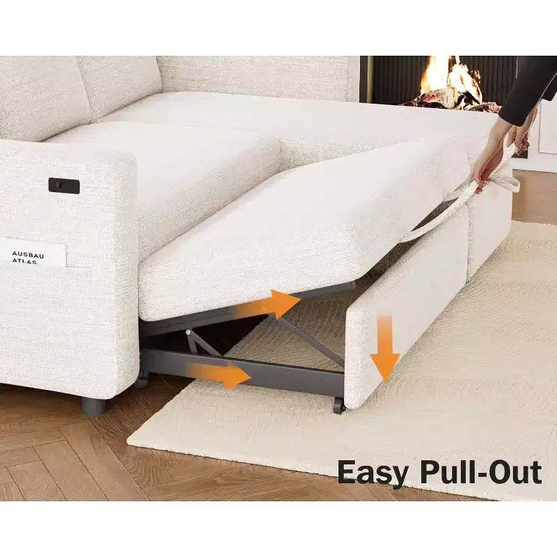 Canapé-lit d'angle en forme de L de 81 pouces avec lit gigogne 4 en 1, chaise longue de rangement, ports USB, poche latérale pour salon