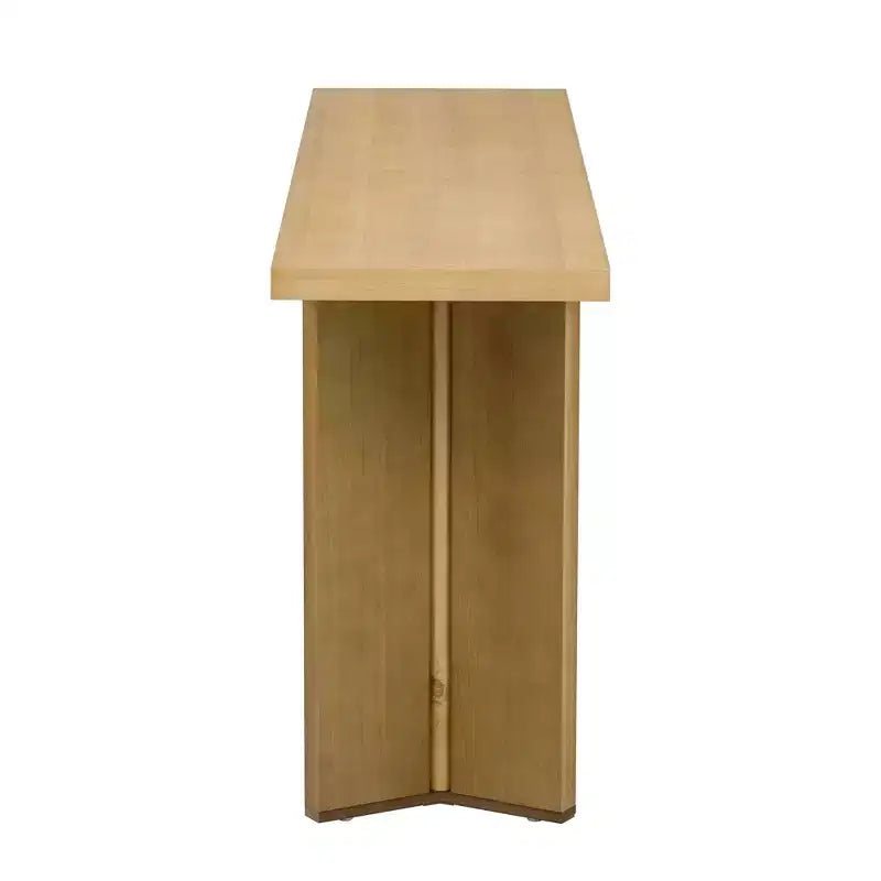 Console moderne avec placage de pin et 2 pieds géométriques, table d'appoint pour entrée, salon, bureau, salle à manger