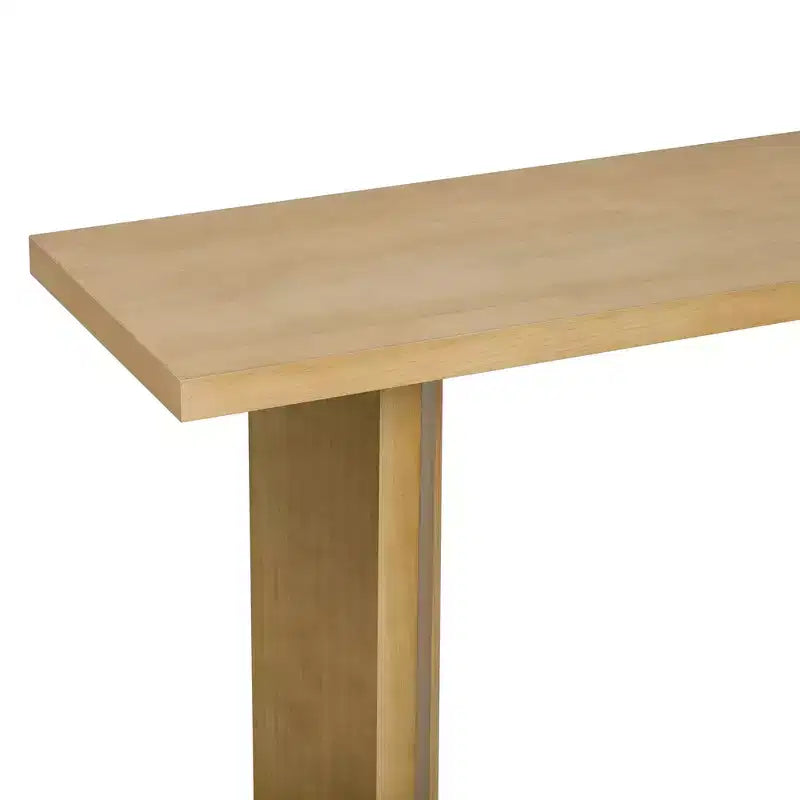 Console moderne avec placage de pin et 2 pieds géométriques, table d'appoint pour entrée, salon, bureau, salle à manger
