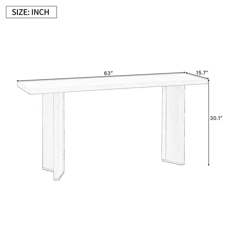 Console moderne avec placage de pin et 2 pieds géométriques, table d'appoint pour entrée, salon, bureau, salle à manger