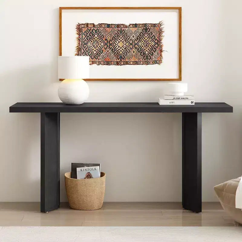 TUYOHW Modern Console Table with Pine Veneer&2 Geometric Legs, Entryway Table Accent Table for Living Room, Study, Dining Room