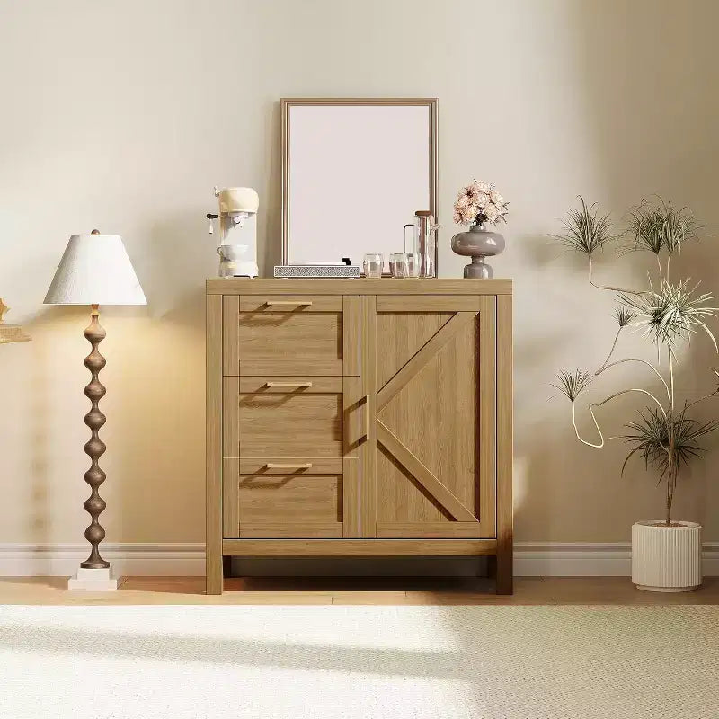 35.4 Modern Farmhouse Sideboard Buffet Cabinet with Doors, Drawers & Adjustable Shelf for Kitchen, Dining, or Living Room
