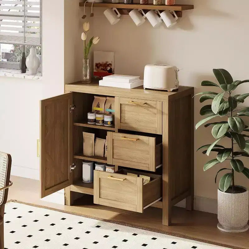 35,4 Bahut de style ferme moderne avec portes, tiroirs et étagère réglable pour cuisine, salle à manger ou salon