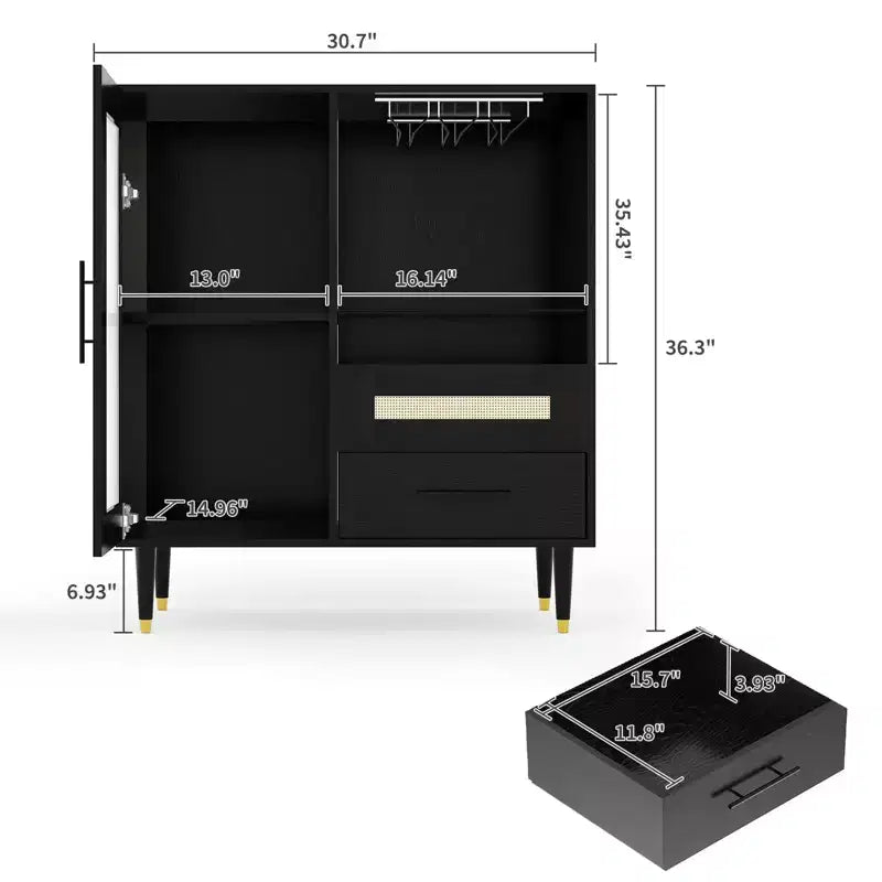 Meuble de bar à vin et café moderne avec porte en verre trempé, buffet de rangement pour liqueurs avec tiroirs pour cuisine, salle à manger et salon