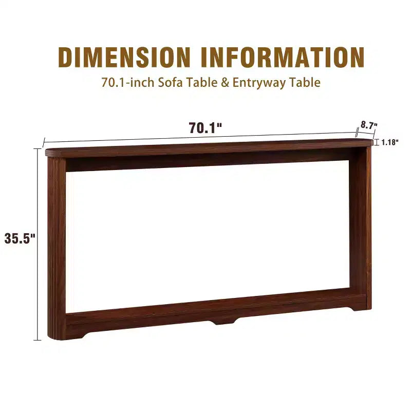 Table d'appoint de rangement 70,1 pouces avec texture ondulée, Design étroit en bois, idéale pour un placement derrière les canapés, parfaite pour les entrées. Noyer