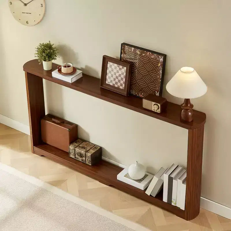 Table d'appoint de rangement 70,1 pouces avec texture ondulée, Design étroit en bois, idéale pour un placement derrière les canapés, parfaite pour les entrées. Noyer