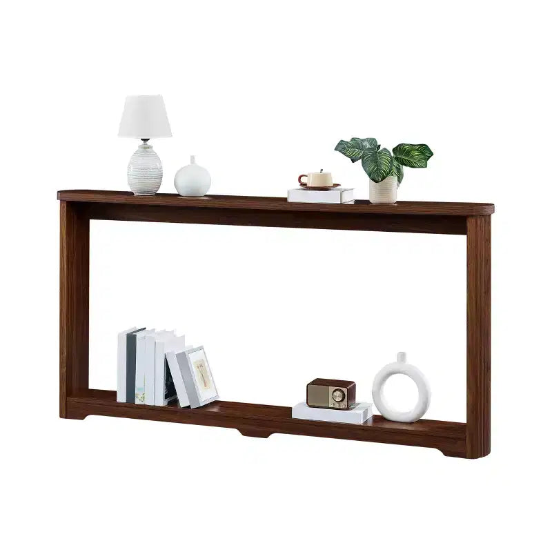 Table d'appoint de rangement 70,1 pouces avec texture ondulée, Design étroit en bois, idéale pour un placement derrière les canapés, parfaite pour les entrées. Noyer