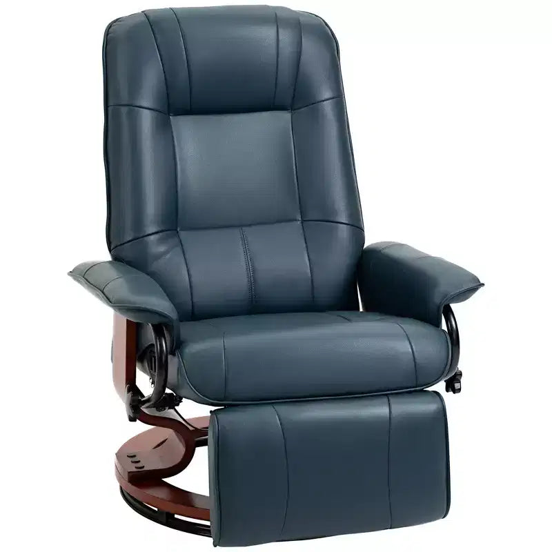 Fauteuil inclinable manuel en similicuir, fauteuil de salon pivotant et réglable avec repose-pieds, accoudoirs et base en bois enveloppée pour salon