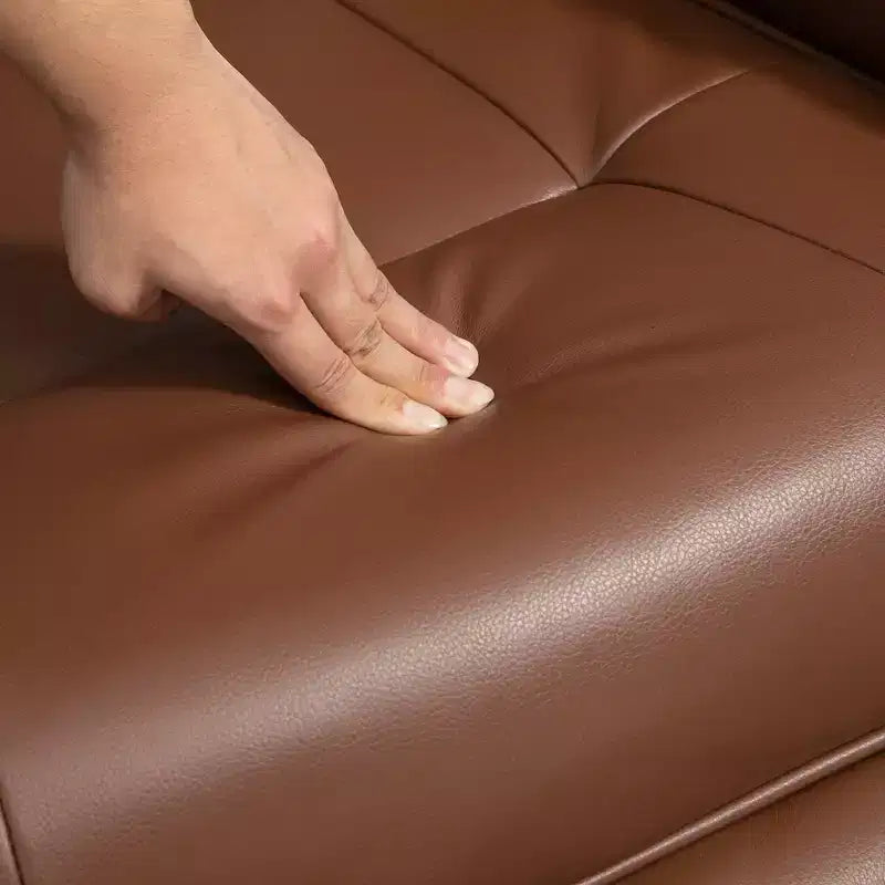 Fauteuil inclinable manuel en similicuir, fauteuil de salon pivotant et réglable avec repose-pieds, accoudoirs et base en bois enveloppée pour salon