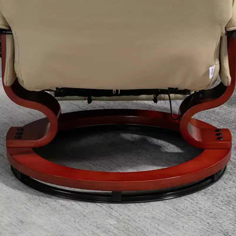 Fauteuil inclinable manuel en similicuir, fauteuil de salon pivotant et réglable avec repose-pieds, accoudoirs et base en bois enveloppée pour salon