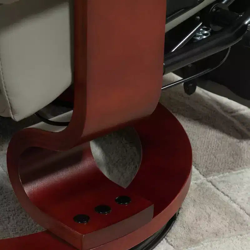 Fauteuil inclinable manuel en similicuir, fauteuil de salon pivotant et réglable avec repose-pieds, accoudoirs et base en bois enveloppée pour salon