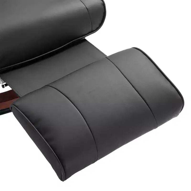 Fauteuil inclinable manuel en similicuir, fauteuil de salon pivotant et réglable avec repose-pieds, accoudoirs et base en bois enveloppée pour salon