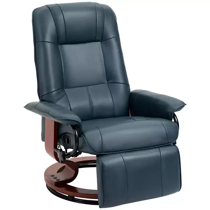Fauteuil inclinable manuel en similicuir, fauteuil de salon pivotant et réglable avec repose-pieds, accoudoirs et base en bois enveloppée pour salon