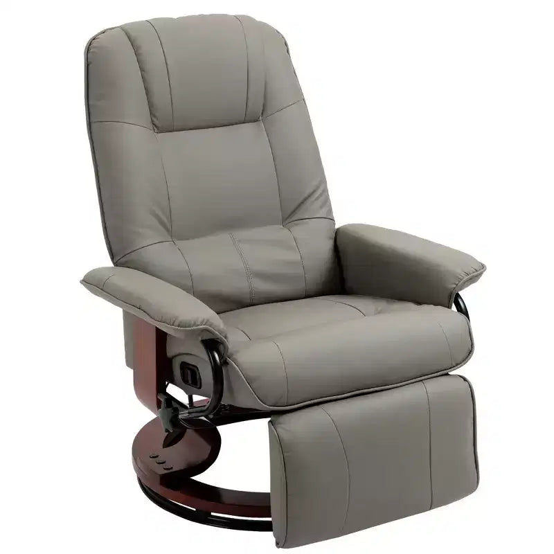 Fauteuil inclinable manuel en similicuir, fauteuil de salon pivotant et réglable avec repose-pieds, accoudoirs et base en bois enveloppée pour salon