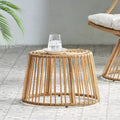 Round Rattan Patio Side Table, Bohemian Style Outdoor Indoor Accent Table for Garden Balcony Living Room