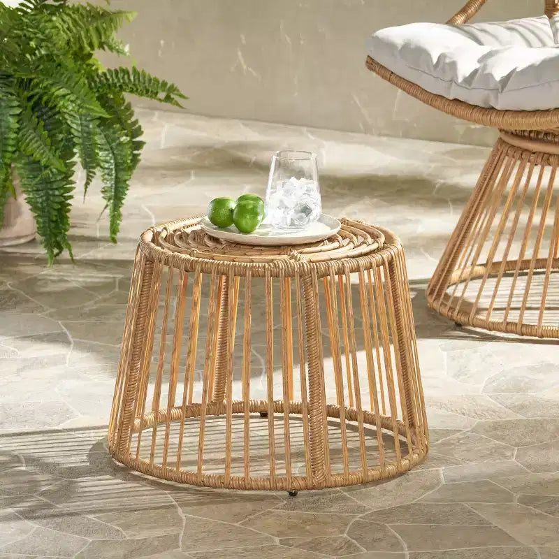 Table d'appoint ronde en rotin pour patio, table d'appoint de style bohème pour l'extérieur et l'intérieur, pour jardin, balcon, salon