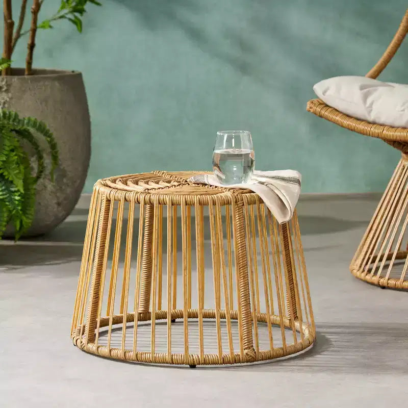 Table d'appoint ronde en rotin pour patio, table d'appoint de style bohème pour l'extérieur et l'intérieur, pour jardin, balcon, salon