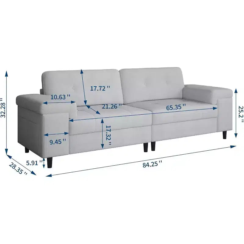 Canapé moderne 3 places de 85 pouces pour salon, canapé en chenille avec assise profonde, accoudoirs larges réglables et dossier moelleux, canapé de chambre confortable capitonné