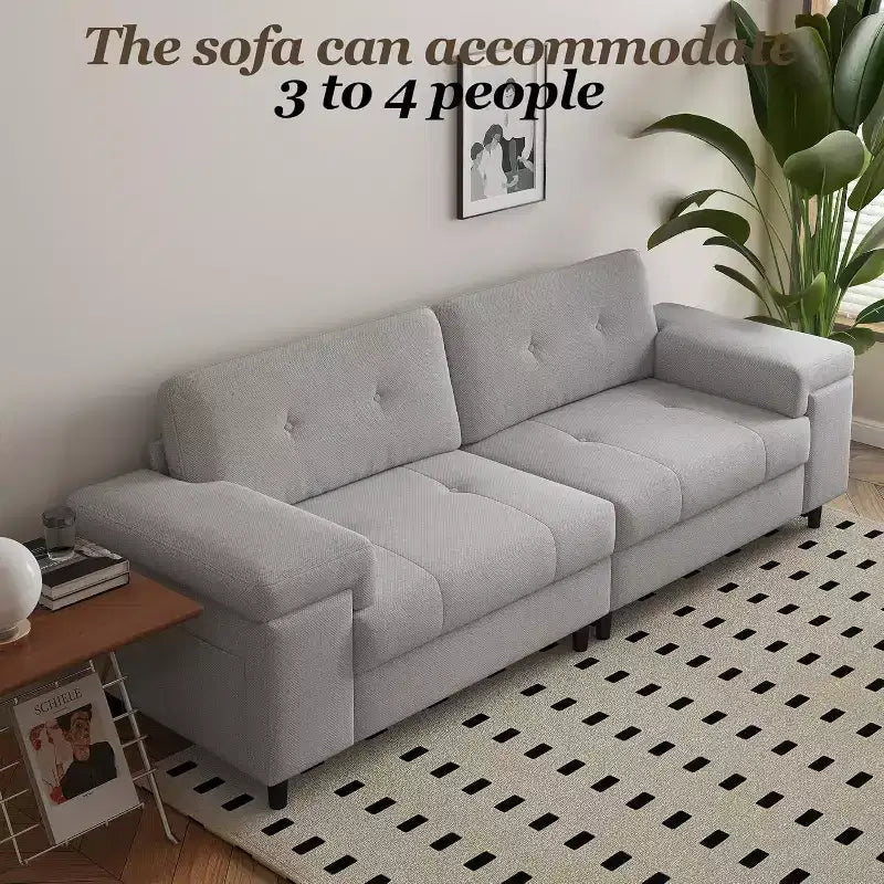 Canapé moderne 3 places de 85 pouces pour salon, canapé en chenille avec assise profonde, accoudoirs larges réglables et dossier moelleux, canapé de chambre confortable capitonné