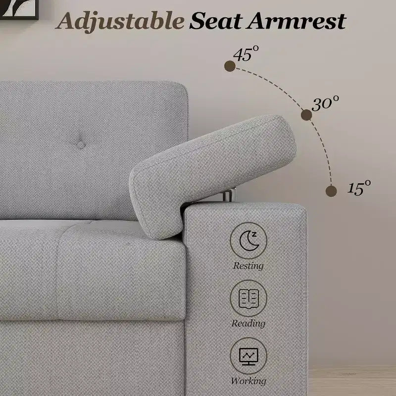 Canapé moderne 3 places de 85 pouces pour salon, canapé en chenille avec assise profonde, accoudoirs larges réglables et dossier moelleux, canapé de chambre confortable capitonné