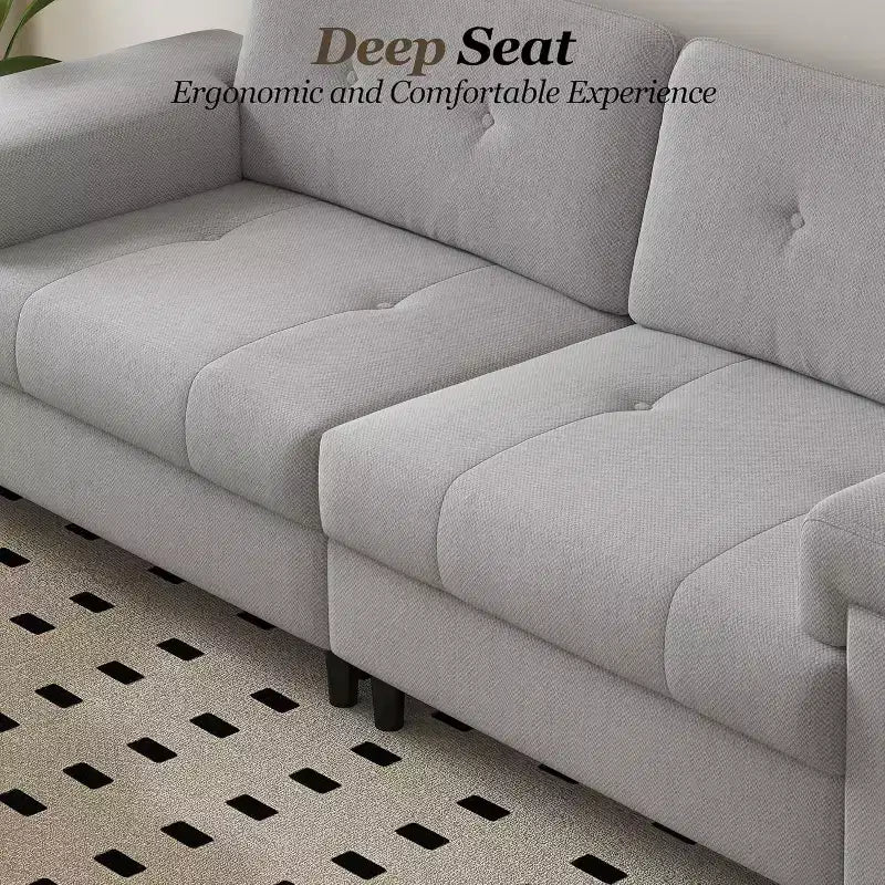 Canapé moderne 3 places de 85 pouces pour salon, canapé en chenille avec assise profonde, accoudoirs larges réglables et dossier moelleux, canapé de chambre confortable capitonné