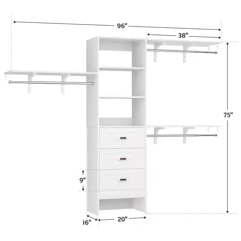 Ensemble de 2 organisateurs de dressing avec étagères et 6 tringles de suspension, système de dressing 116-192 avec tiroirs