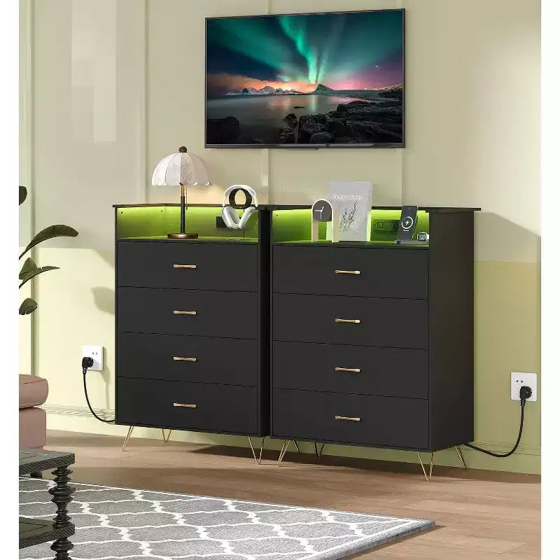 Commode en bois à 4 tiroirs pour chambre à coucher, table de chevet moderne, commode en bois, grande armoire de rangement pour chambre à coucher, salon, placard.