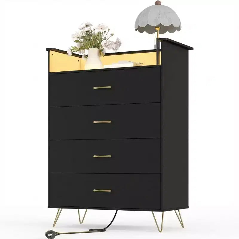 Commode en bois à 4 tiroirs pour chambre à coucher, table de chevet moderne, commode en bois, grande armoire de rangement pour chambre à coucher, salon, placard.