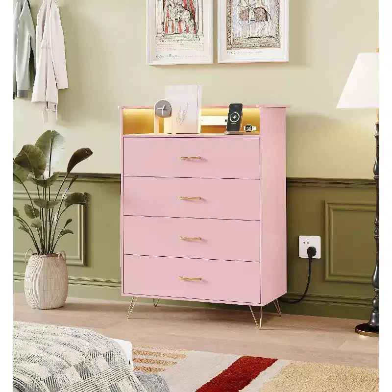 Commode en bois à 4 tiroirs pour chambre à coucher, table de chevet moderne, commode en bois, grande armoire de rangement pour chambre à coucher, salon, placard.
