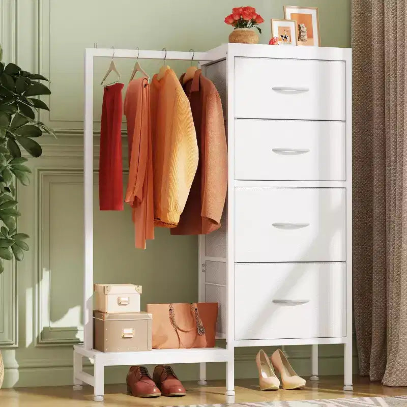 Dresser with 4 Drawers, Storage Tower, Organizer Unit, Fabric Dresser for Bedroom, Hallway, Entryway, Closets, White