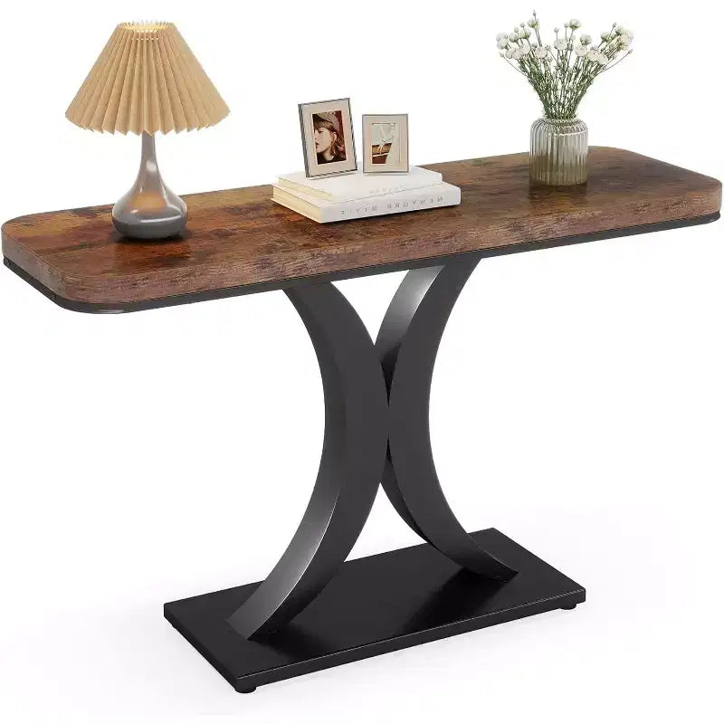 Lantine Industrial Entryway Console Table, Compact Foyer Hallway Accent Table for Small Space