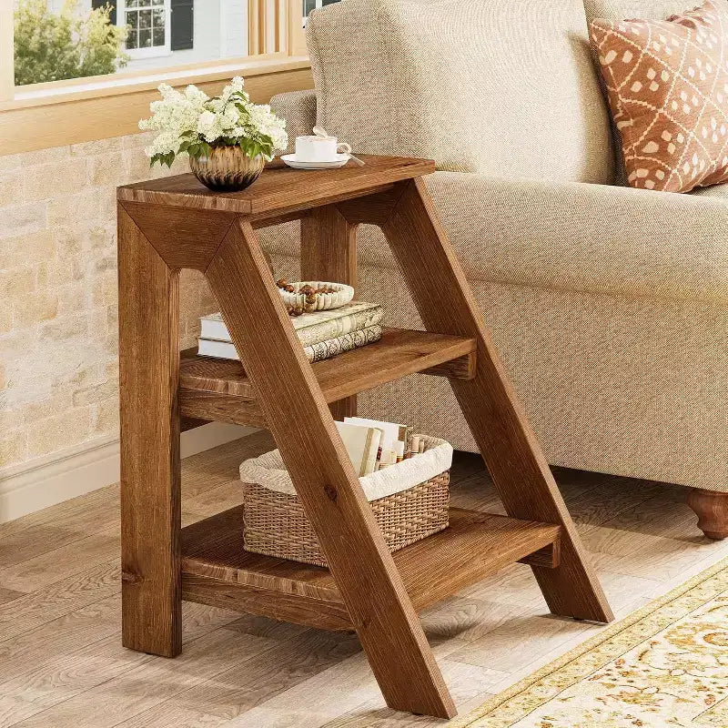 Table d'appoint ronde, Table de chevet de style ferme avec cadre creux en métal blanc, Petite table de chevet pour salon, chambre à coucher, montage facile