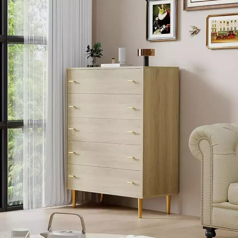 Commode à 5 tiroirs pour chambre à coucher, commode rustique en bois de 112 cm de haut avec poignées de barres, design vintage, organisateur de commodes de rangement pour chambre à coucher