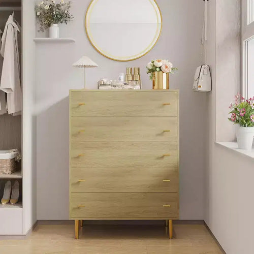 5 Drawers Dresser for Bedroom, 44 Tall Wood Rustic Chest of Drawers with Bar Handles, Vintage Design, Storage Dressers Organizer for Bedroom