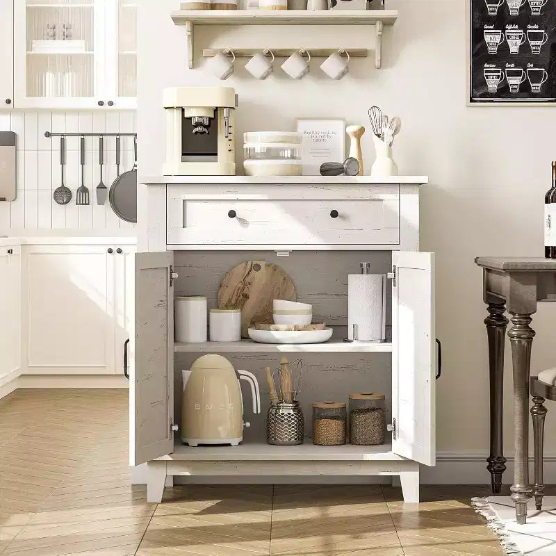 Meuble de rangement réglable à 3 niveaux avec portes persiennes - Buffet de ferme étanche et meuble de bar à café avec tiroir spacieux