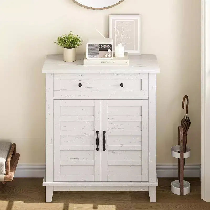 Meuble de rangement réglable à 3 niveaux avec portes persiennes - Buffet de ferme étanche et meuble de bar à café avec tiroir spacieux