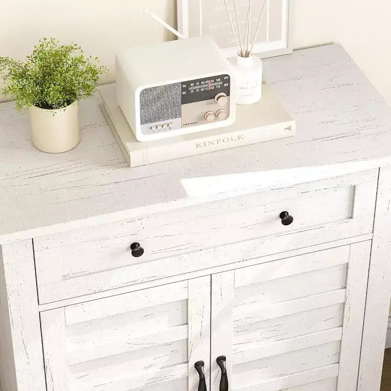 Meuble de rangement réglable à 3 niveaux avec portes persiennes - Buffet de ferme étanche et meuble de bar à café avec tiroir spacieux
