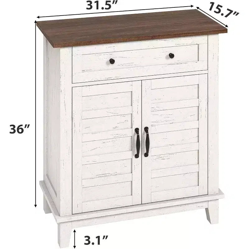 Meuble de rangement réglable à 3 niveaux avec portes persiennes - Buffet de ferme étanche et meuble de bar à café avec tiroir spacieux