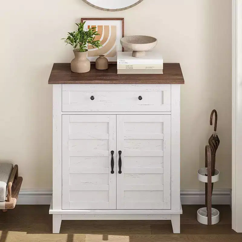 Meuble de rangement réglable à 3 niveaux avec portes persiennes - Buffet de ferme étanche et meuble de bar à café avec tiroir spacieux