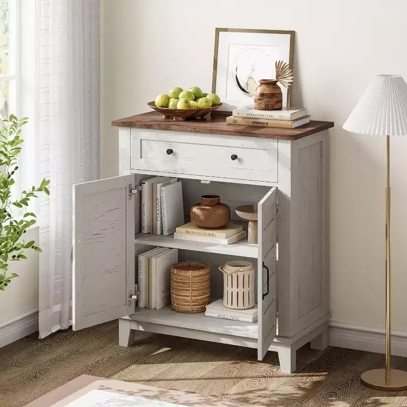 Meuble de rangement réglable à 3 niveaux avec portes persiennes - Buffet de ferme étanche et meuble de bar à café avec tiroir spacieux