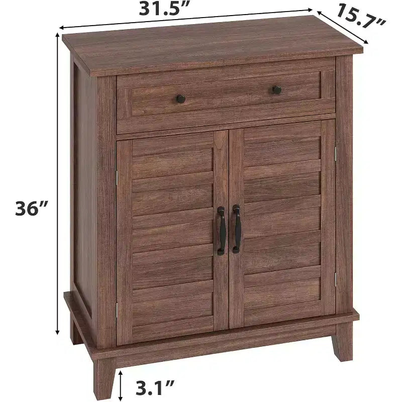 Meuble de rangement réglable à 3 niveaux avec portes persiennes - Buffet de ferme étanche et meuble de bar à café avec tiroir spacieux