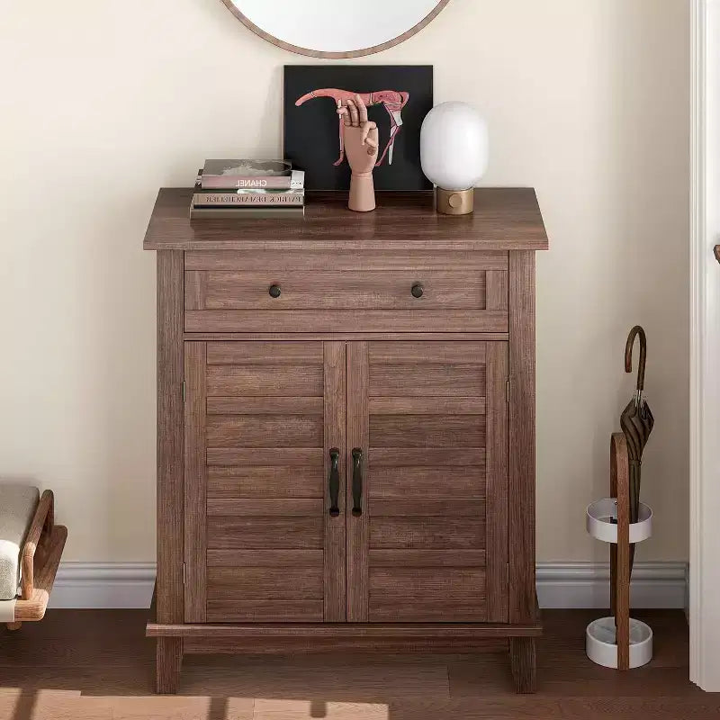 Meuble de rangement réglable à 3 niveaux avec portes persiennes - Buffet de ferme étanche et meuble de bar à café avec tiroir spacieux