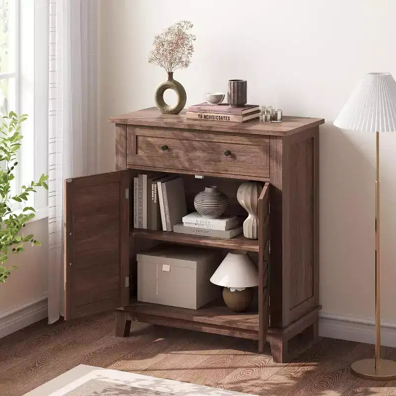 Meuble de rangement réglable à 3 niveaux avec portes persiennes - Buffet de ferme étanche et meuble de bar à café avec tiroir spacieux
