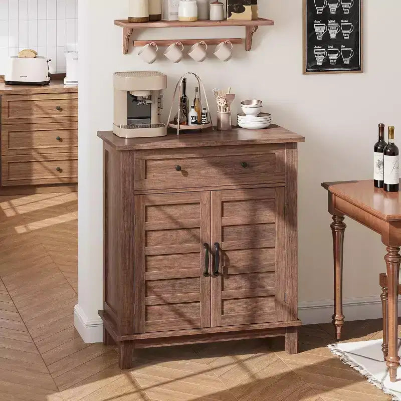 Meuble de rangement réglable à 3 niveaux avec portes persiennes - Buffet de ferme étanche et meuble de bar à café avec tiroir spacieux